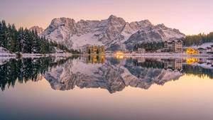 Lake Misurina, Italy, Nature, Snow, Mountains, Mountain, Lake, Pond, Tree, Sky, 4K wallpaper