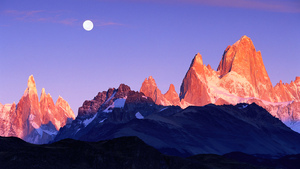 Cerro Torre, Mount Fitz Roy, Mountain Peaks, Full moon, 4K wallpaper