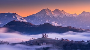 Mountains, Mountain, Trees, Tree, Snow, Mist, Clouds, Nature, 4K wallpaper