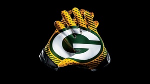 Green Bay Packers, Gloves, Black background, NFL team, American football team, 4K wallpaper