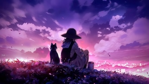 Anime Girl, Cat, Sunset, Artwork, Artist, Art, Digital Art, Ai, 4K wallpaper