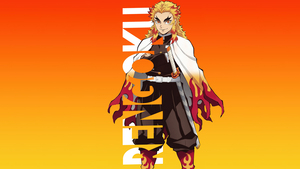 Kyojuro Rengoku, Orange background, Demon Slayer: Kimetsu no Yaiba, 4K wallpaper