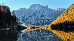 Nature, Lake, River, Mountains, Tree, Trees, Snow, 4K wallpaper
