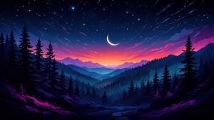 Artist, Artwork, Art, Digital Art, Sky, Stars, Trees, Mountains, Nature, 4K wallpaper