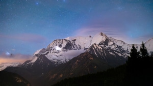 Star, Nature, Mountains, Mountain, Tree, Snow, Sky, 4K wallpaper