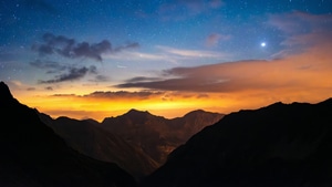 Nature, Sky, Stars, Mountains, Sunset, 4K wallpaper