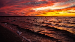 Sunset, Sea, Sky, Clouds, Usa, Nature, 4K wallpaper