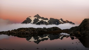 Snow, Mountains, Mountain, Lake, Sky, Clouds, Nature, 4K wallpaper