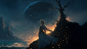 Moon, Elf, Artist, Artwork, Anime Girl, Art, Digital Art, Ai, 4K wallpaper