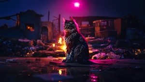 Cat, Fire, Artwork, Art, Digital Art, Ai, Artist, 4K wallpaper