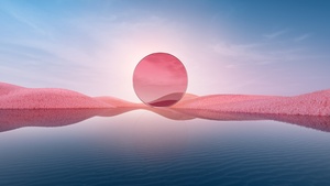 Pink aesthetic, Landscape, Desert, Digital Art, Body of Water, 4K wallpaper