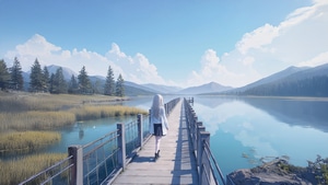 Artist, Artwork, Art, Digital Art, Pier, Anime Girl, Anime, 4K wallpaper
