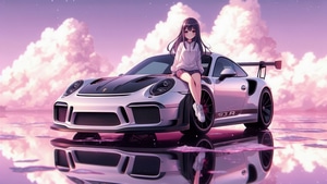 Artist, Artwork, Art, Digital Art, Ai Girls, Cars, Porsche, Anime Girl, 4K wallpaper