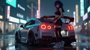 Artist, Artwork, Art, Digital Art, Ai Girls, Cars, Nissan Gtr, Anime Girl, 4K wallpaper