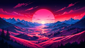 Artist, Artwork, Art, Digital Art, Sky, Stars, Trees, Mountains, Nature, Landscape, Sunset, 4K wallpaper