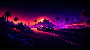 Artist, Artwork, Digital Art, Ai, Car, Sunset, 4K wallpaper