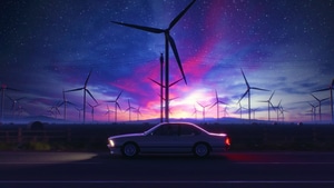 Cars, Windmill, Artist, Artwork, Digital Art, 4K wallpaper