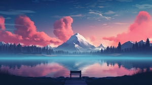 Lake, Bench, Minimalism, Minimalist, Ai, Artist, Artwork, Digital Art, 4K wallpaper