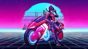 Artist, Artwork, Art, Digital Art, Biker, Cyberpunk, Synthwave, Artstation, 4K wallpaper