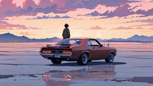 Artist, Artwork, Art, Digital Art, Cars, Sunset, Horizon, 4K wallpaper
