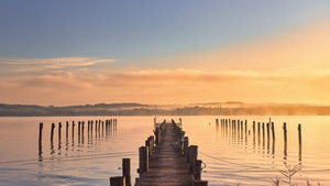 Nature, Mountains, Clouds, Sea, Pier, 4K wallpaper