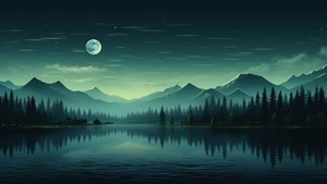 Moon, Mountain, Lake, Minimalism, Minimalist, Artist, Artwork, Digital Art, 4K wallpaper