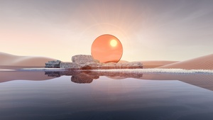 Desert, Landscape, Sunset, Digital Art, Body of Water, Reflection, 4K wallpaper