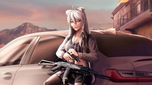 Artist, Artwork, Art, Anime Girl, Digital Art, Car, Gun, Artstation, 4K wallpaper