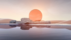 Sunset, Desert, Landscape, Digital Art, Body of Water, 4K wallpaper