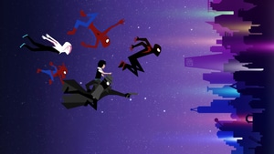 Spiderman, Miles Morales, Gwen Stacy, Spider Man Across The Spider Verse, Superheroes, Artwork, Minimalism, Minimalist, 4K wallpaper