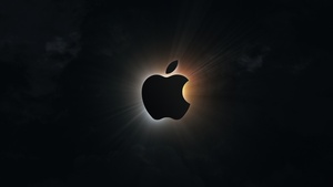 Apple logo, Silhouette, Eclipse, Dark background, 4K wallpaper