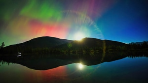 Mountains, Aurora, Northern Lights, Reflection, Nature, 4K wallpaper