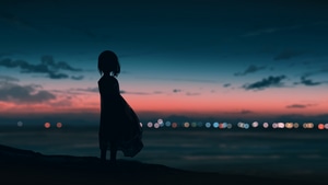 Alone, Sad, Silhouette, Evening, Artist, Artwork, Digital Art, Pixiv, 4K wallpaper