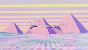 Dolphin, Birds, Vaporwave, Light, Minimalism, Minimalist, Artist, Artwork, Digital Art, 4K wallpaper