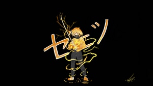 Zenitsu Agatsuma, Demon Slayer Kimetsu No Yaiba, Anime, Dark, Black, Artist, Artwork, Digital Art, 4K wallpaper