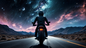 Biker, Road trip, Dreamlike, AI art, Surreal, Beautiful Sky, 4K wallpaper