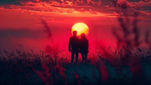 Couple, Love, Sunset, Sunrise, Artist, Artwork, Digital Art, 4K wallpaper