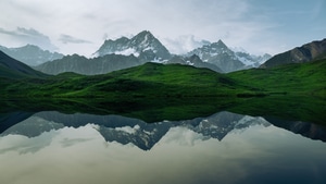 Mountains, Green, Reflection, Nature, 4K wallpaper