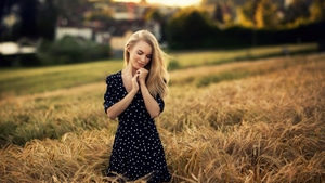 Black Dress, Blonde, Girls, Model, 4K wallpaper