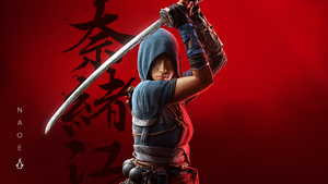 Naoe, Assassins Creed Shadows, Red background, 2024 Games, Dark red, Female character, 4K wallpaper