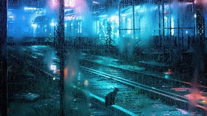 Rain, Train Station, Cat, Artist, Artwork, Digital Art, Artstation, 4K wallpaper