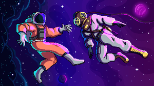 Astronauts, Pixel art, Illustration, Aesthetic, 4K wallpaper