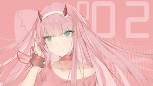 Zero Two, Pink aesthetic, DARLING in the FRANXX, Pink background, Baby pink, Anime girl, 4K wallpaper