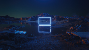 Rectangle, Neon light, Landscape, Geometric, Reflection, Dark aesthetic, Night time, Body of Water, Rock formations, 4K wallpaper