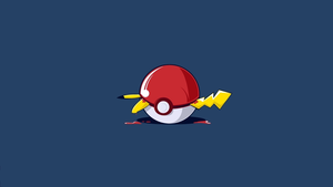 Pokeball, Pikachu, Minimalist, Blue background, 4K wallpaper