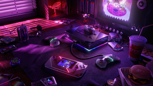 Gaming room, Aesthetic interior, ASUS ROG, Retro style, Gaming console, Ambient lighting, 4K wallpaper