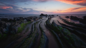 Sunset, Spain, Rocky beach, 4K wallpaper