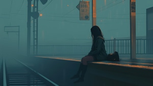 Anime Girl, Anime, Train Station, Artist, Artwork, Digital Art, 4K wallpaper