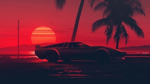 Synthwave, Red, Cars, Artist, Artwork, Digital Art, 4K wallpaper