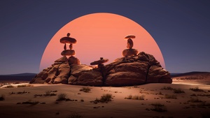 Sunset, Desert, Digital Art, Aesthetic, 4K wallpaper